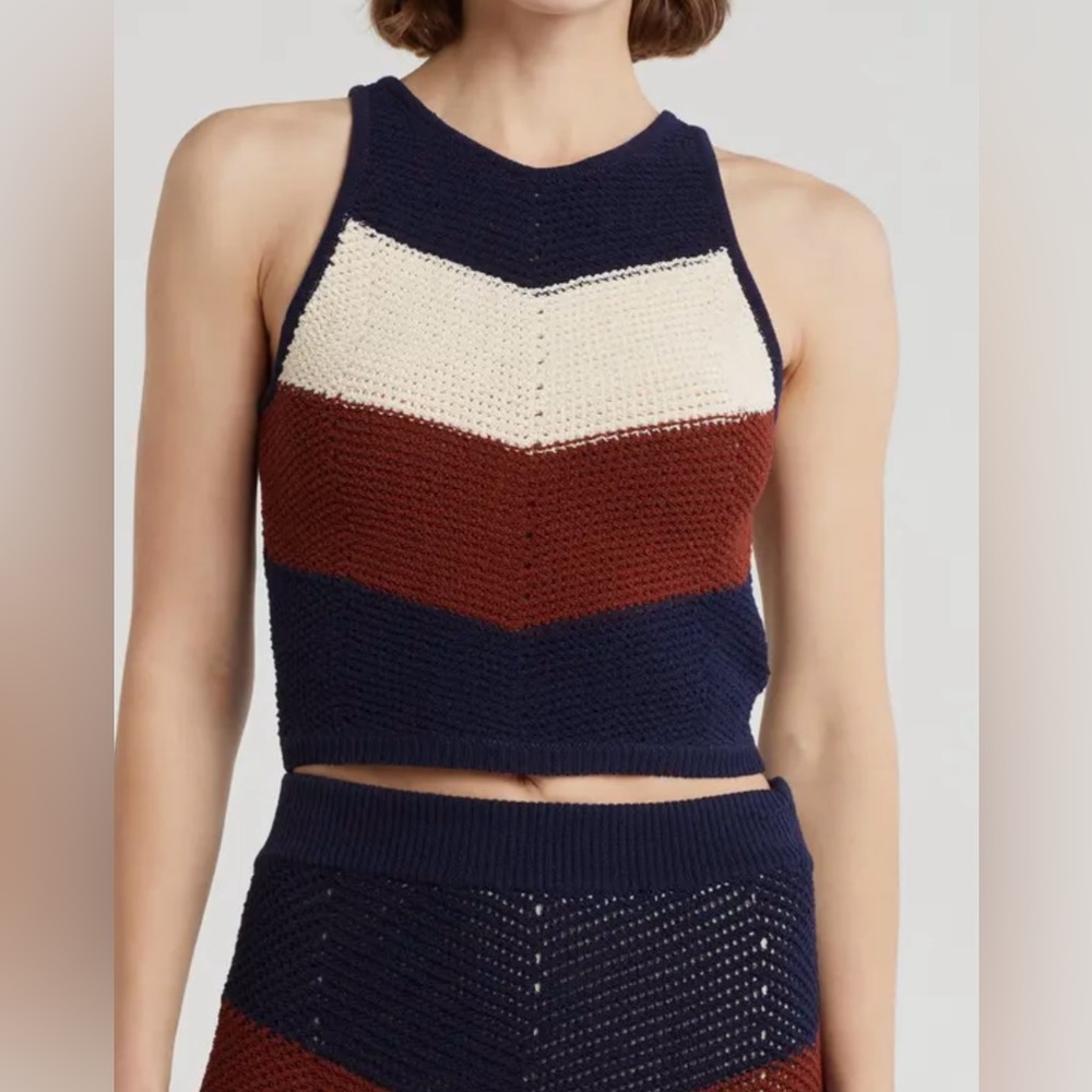 A.L.C. Women's Navy, Cream, and Brown Chevron Knit Top
